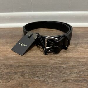 CC Filson 1 1/2" Double Belt Black Leather Men's Sz 30 Silver Buckle‎ NWT 2